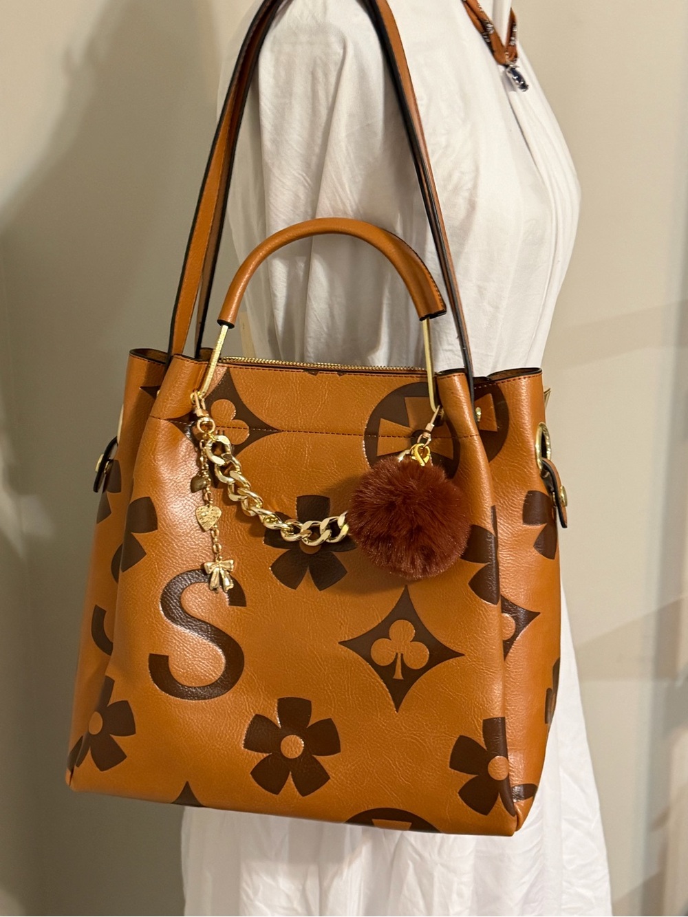 NWOT Travistar Floral Embossed Faux Leather Bucket Tote (Brown) - Picture 2 of 16